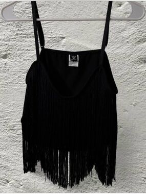 SHEIN Black Fringe Camisole Tank Top